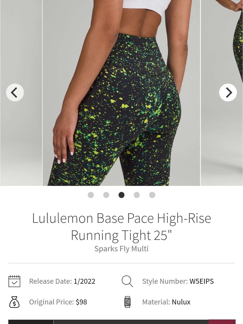 lululemon athletica Base Pace High-Rise Running Tight 25" - Sparks Fly Multi Siz